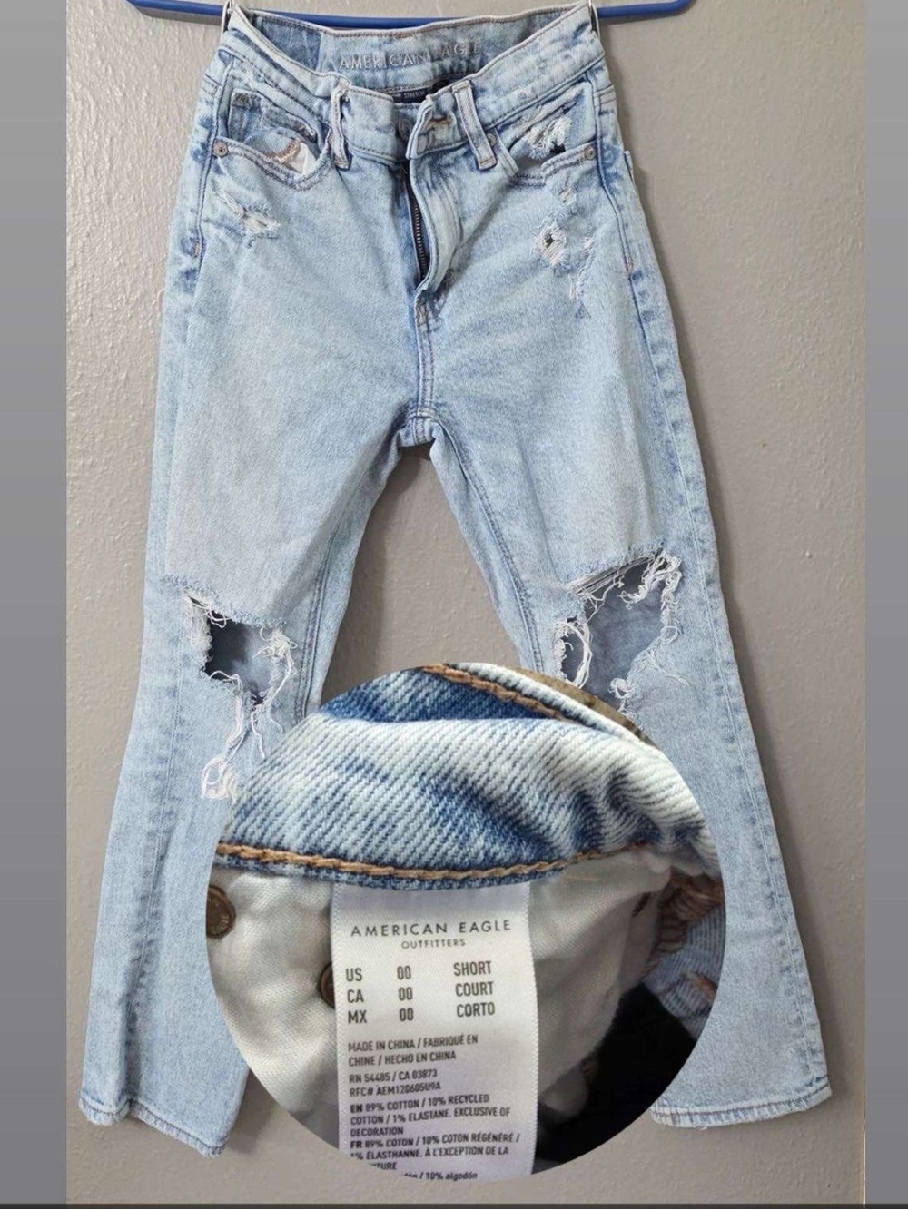 American Eagle Outfitters Light Blue Distressed Flare Jeans
